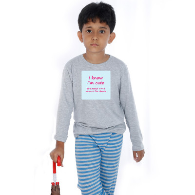 Grey Full Sleeve Boys Pyjama - Cheeky Quote